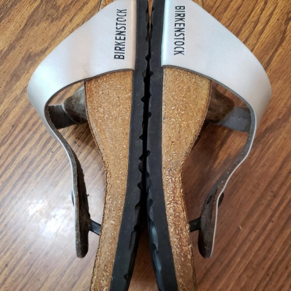 Birkenstock Silver T-Strap Sandals - Picture 3 of 9